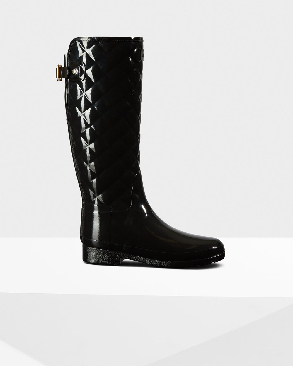 Womens Tall Rain Boots - Hunter Refined Slim Fit Adjustable Quilted (49YKWVESZ) - Black